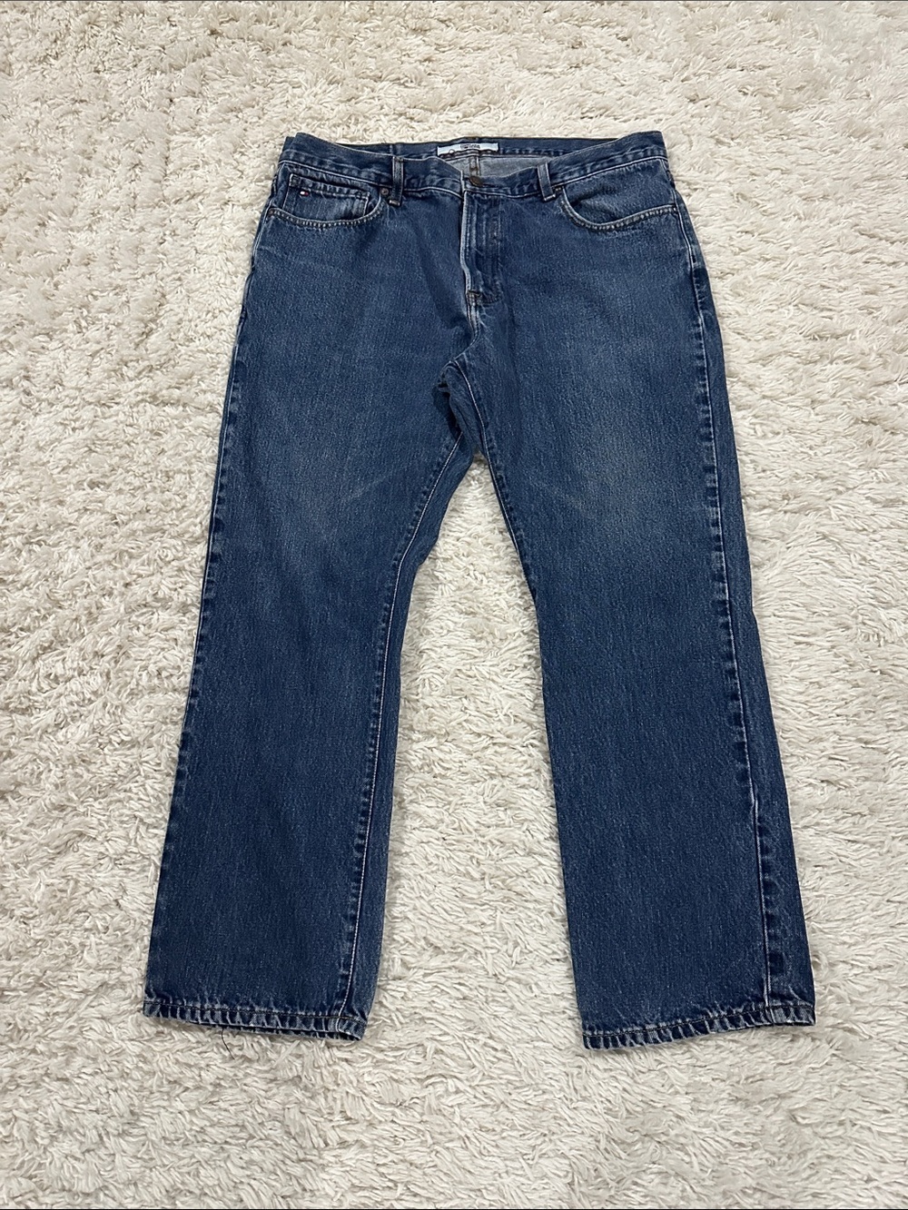 TOMMY HILFIGER Y2K Men’s Streetwear Dark Blue Straight-Leg Jeans EUC Sz 36x30 - Picture 6 of 13